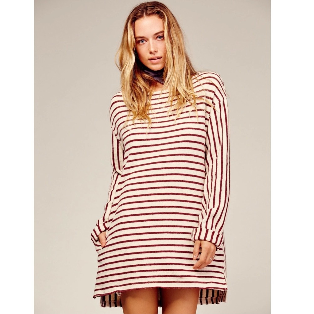 Intimately Free People Come On Over Striped Tunic Dress Red and Cream Size Small